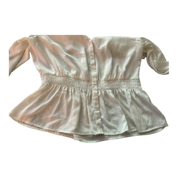 BANANA REPUBLIC top, white, long full sleeves, blouson elastic, button openings - Picture 4 of 7